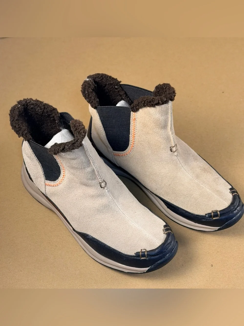 Lands' End Snow Boots Womens Size 8 Beige Suede Ankle Faux Fur Winter